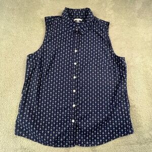 Coastal Summer Sleeveless Shirt Womens Large Navy Anchor Nautical Croft & Barrow